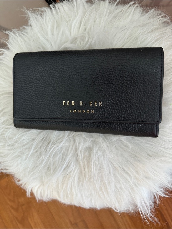 Ted Baker Handbags - Ted Baker Black Leather Continental Wallet with Gold Logo (missing “A)